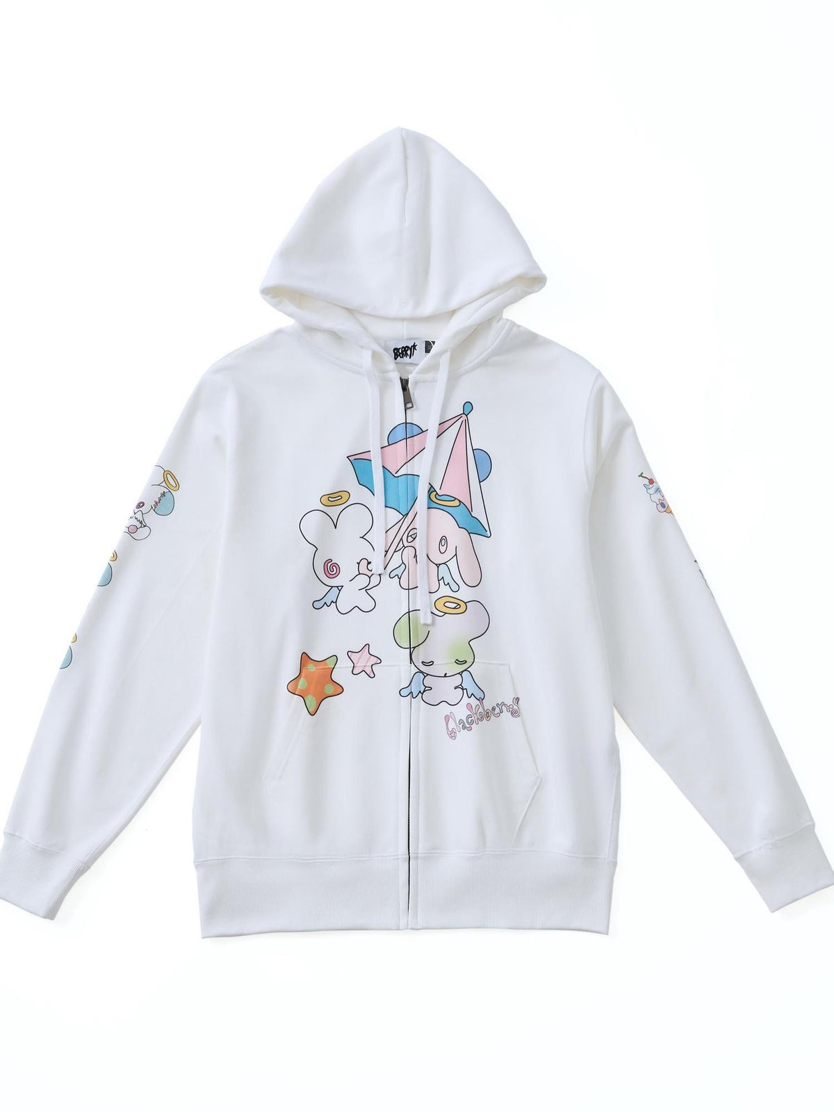 BlackBerry White Bunny Print Collab Loose Fit Street Women's Zip-up Hoodies