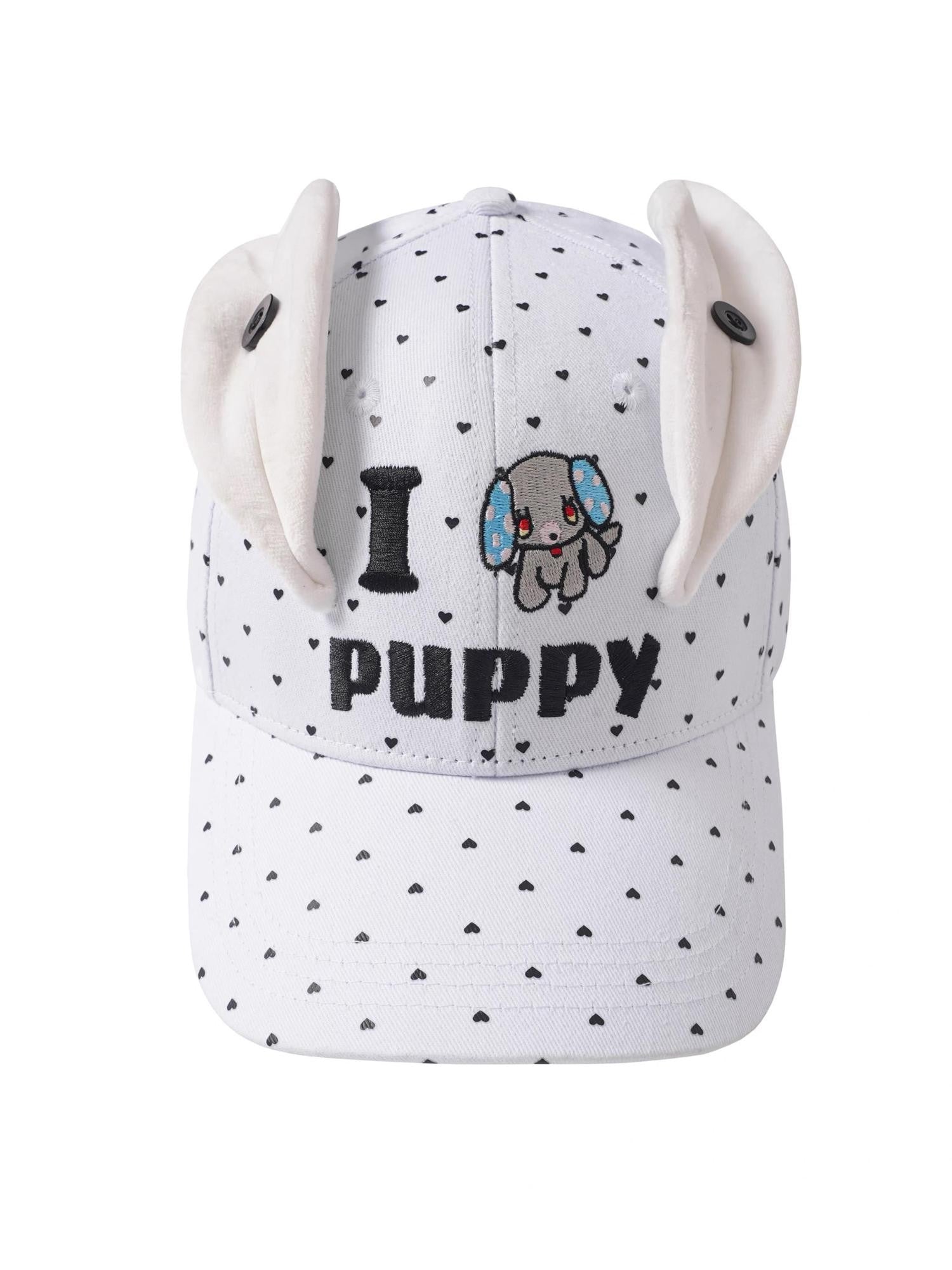 BlackBerry White Cartoon Puppy Ears Heart Adjustable Women's Cotton Baseball Caps