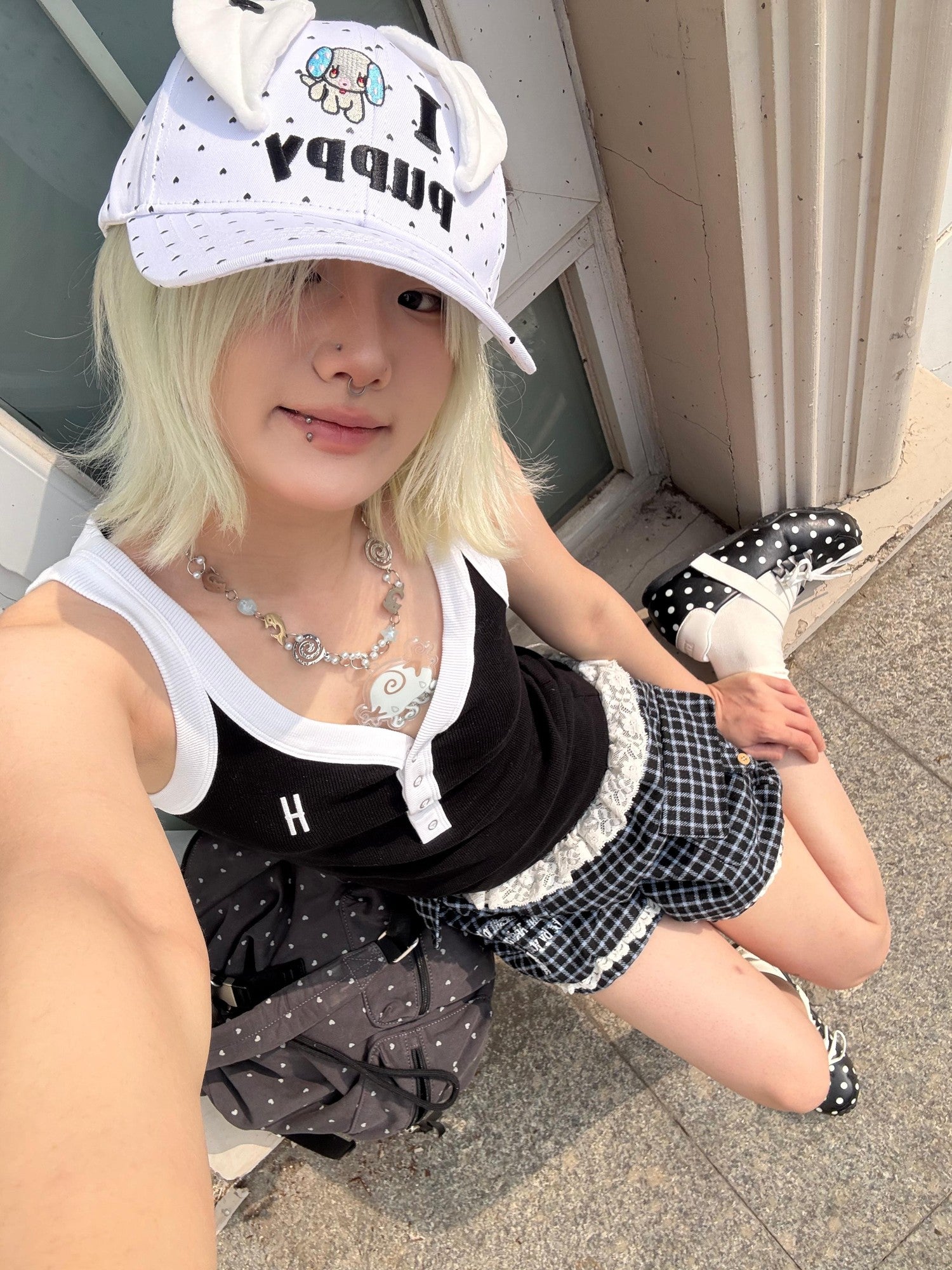 BlackBerry White Cartoon Puppy Ears Heart Adjustable Women's Cotton Baseball Caps