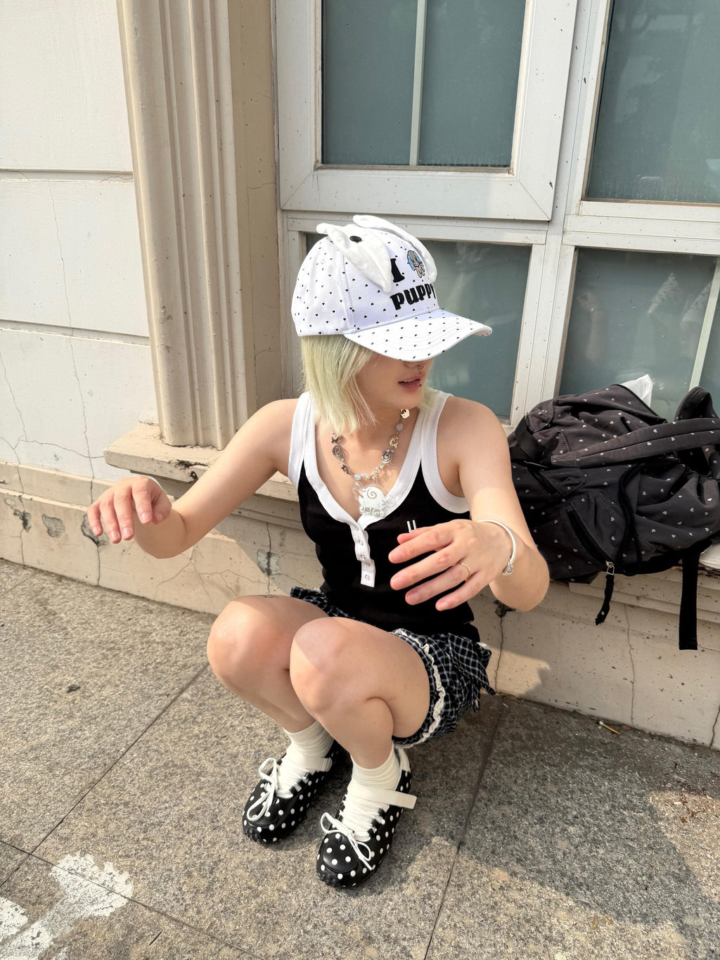 BlackBerry White Cartoon Puppy Ears Heart Adjustable Women's Cotton Baseball Caps