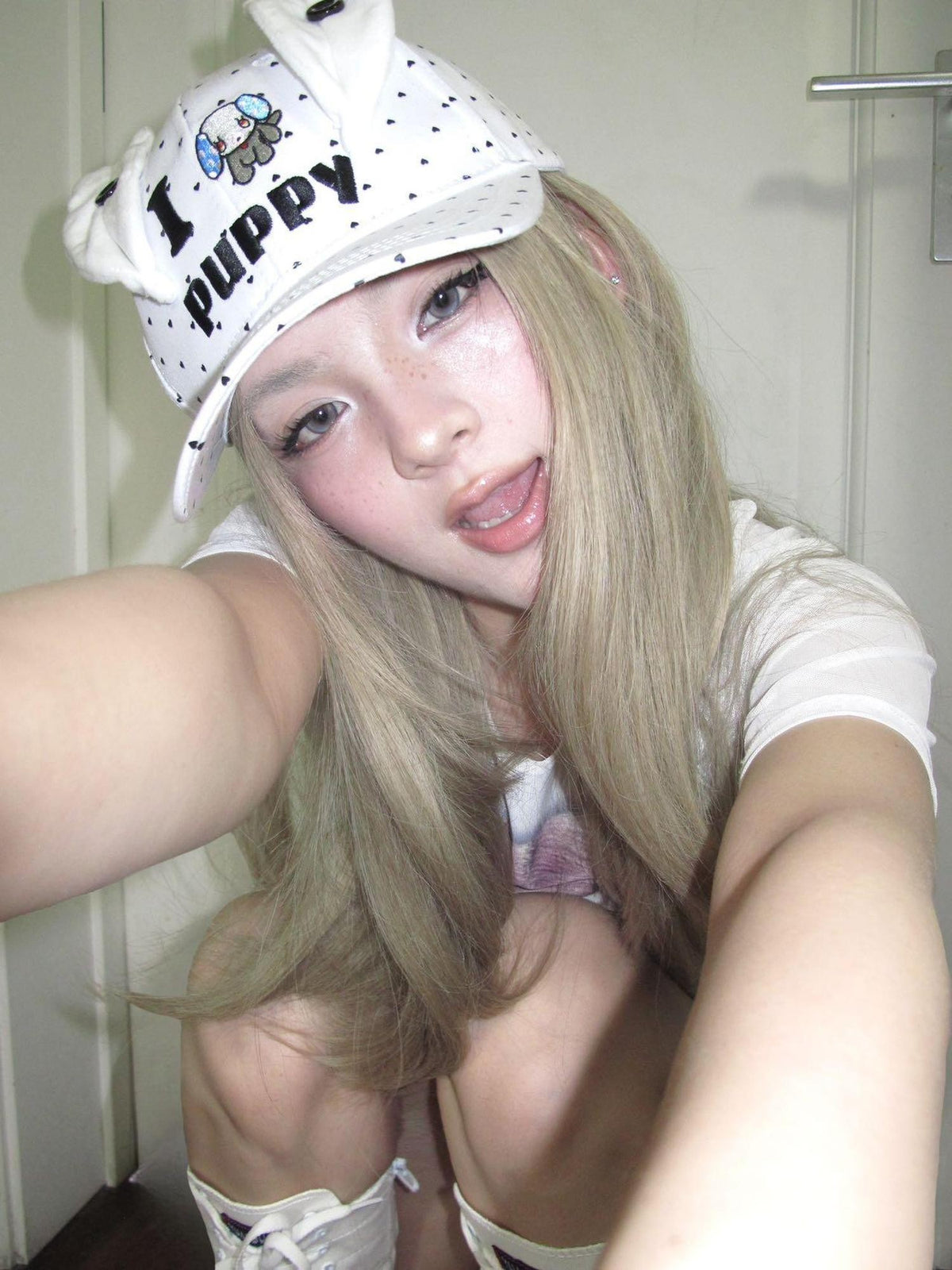 BlackBerry White Cartoon Puppy Ears Heart Adjustable Women's Cotton Baseball Caps