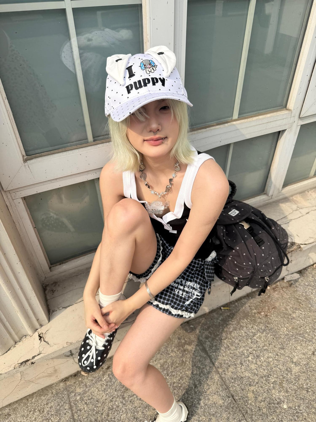 BlackBerry White Cartoon Puppy Ears Heart Adjustable Women's Cotton Baseball Caps