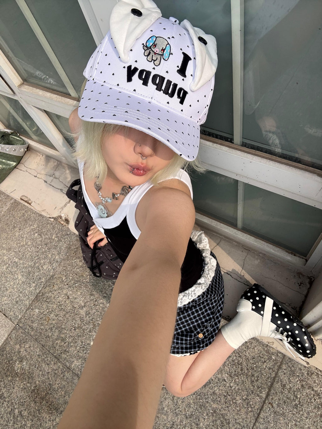 BlackBerry White Cartoon Puppy Ears Heart Adjustable Women's Cotton Baseball Caps