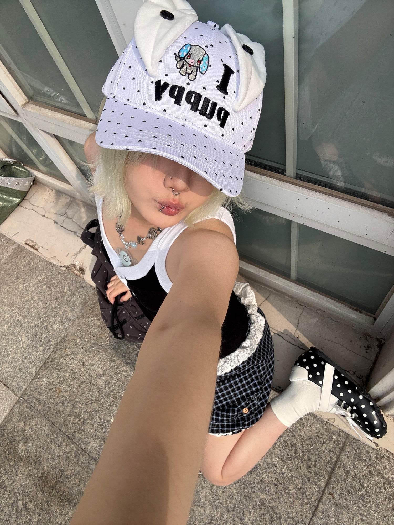 BlackBerry White Cartoon Puppy Ears Heart Adjustable Women's Cotton Baseball Caps