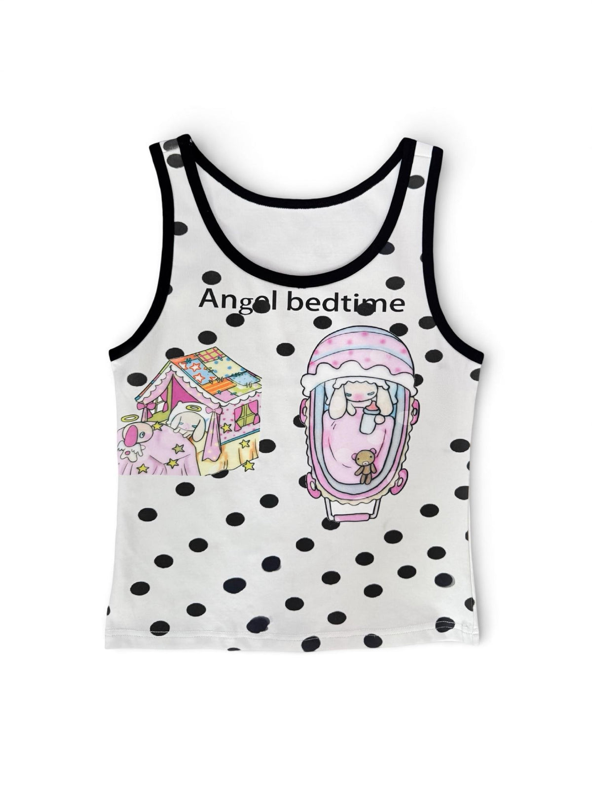 BlackBerry White Polka Dot Angel Bunny Racerback Slim Fit Short Crop Women's Tank Tops