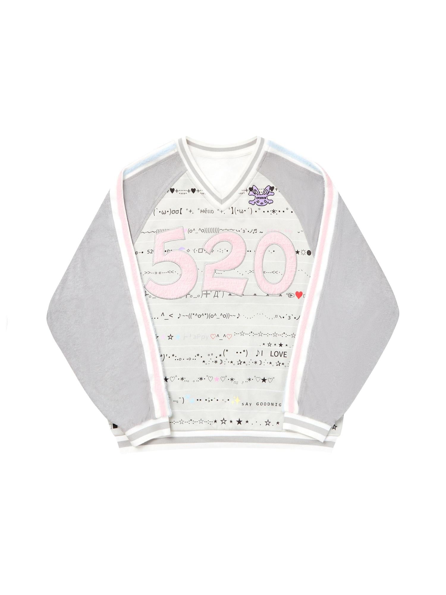 CFIERCE 100% Cotton Oversized V-neck Street Style Unisex Gray Long Sleeve Pullover