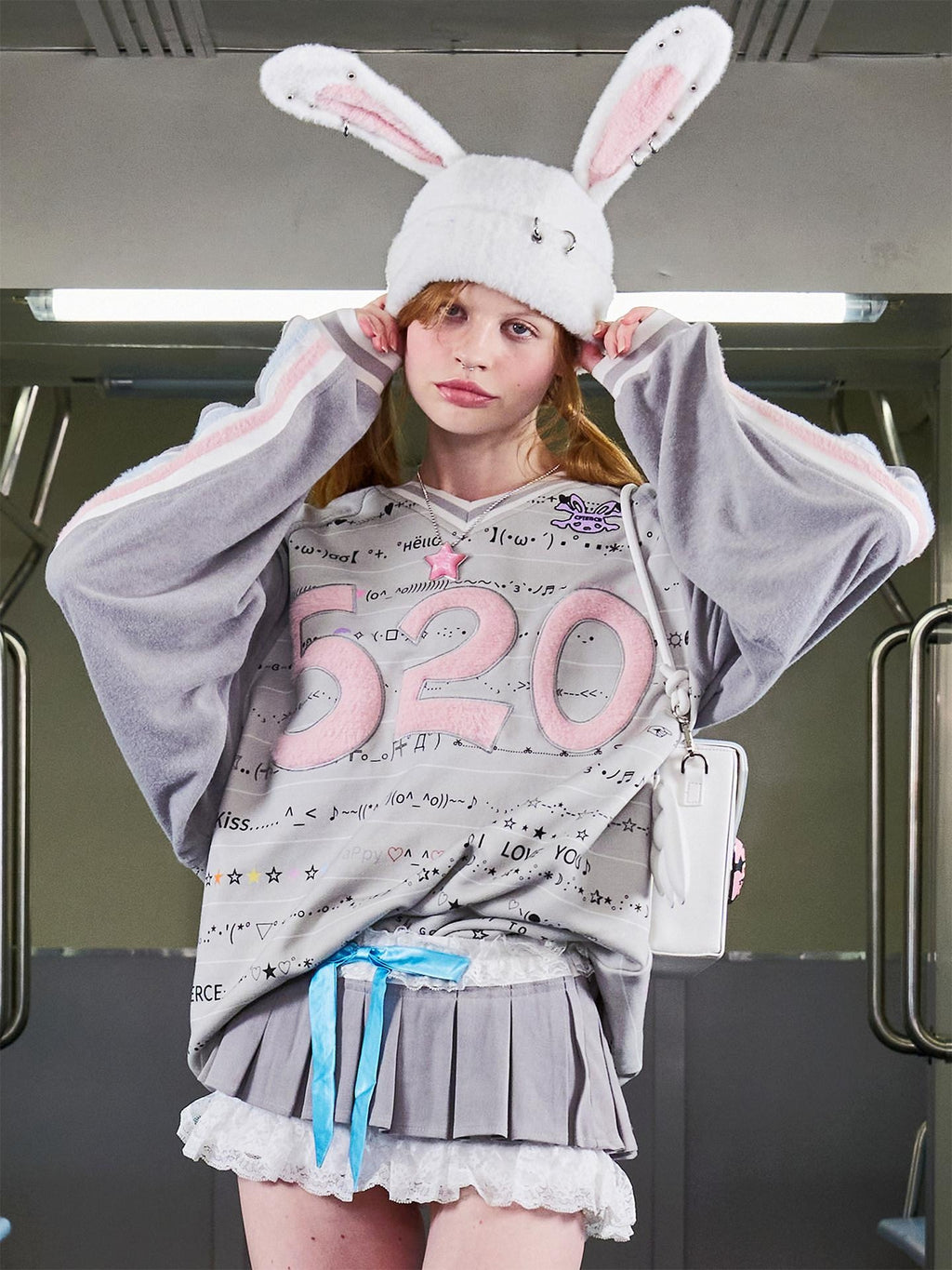 CFIERCE 100% Cotton Oversized V-neck Street Style Unisex Gray Long Sleeve Pullover