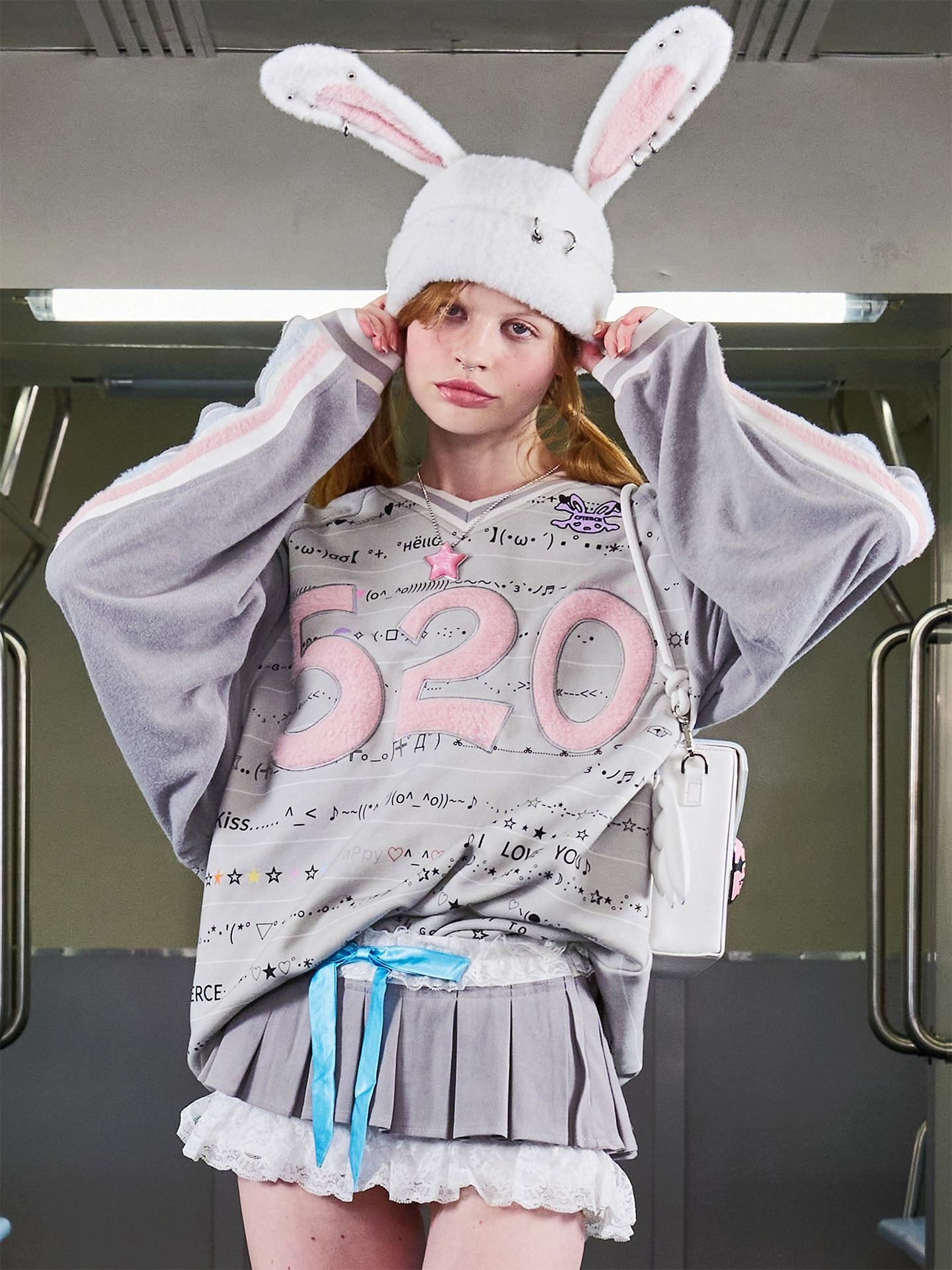 CFIERCE 100% Cotton Oversized V-neck Street Style Unisex Gray Long Sleeve Pullover