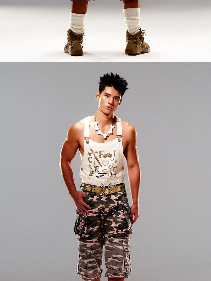 CFIERCE 100 Percent Cotton Cropped Utility H Cut Unisex Beige Layering Vest