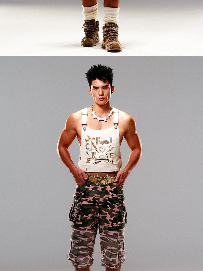 CFIERCE 100 Percent Cotton Cropped Utility H Cut Unisex Beige Layering Vest