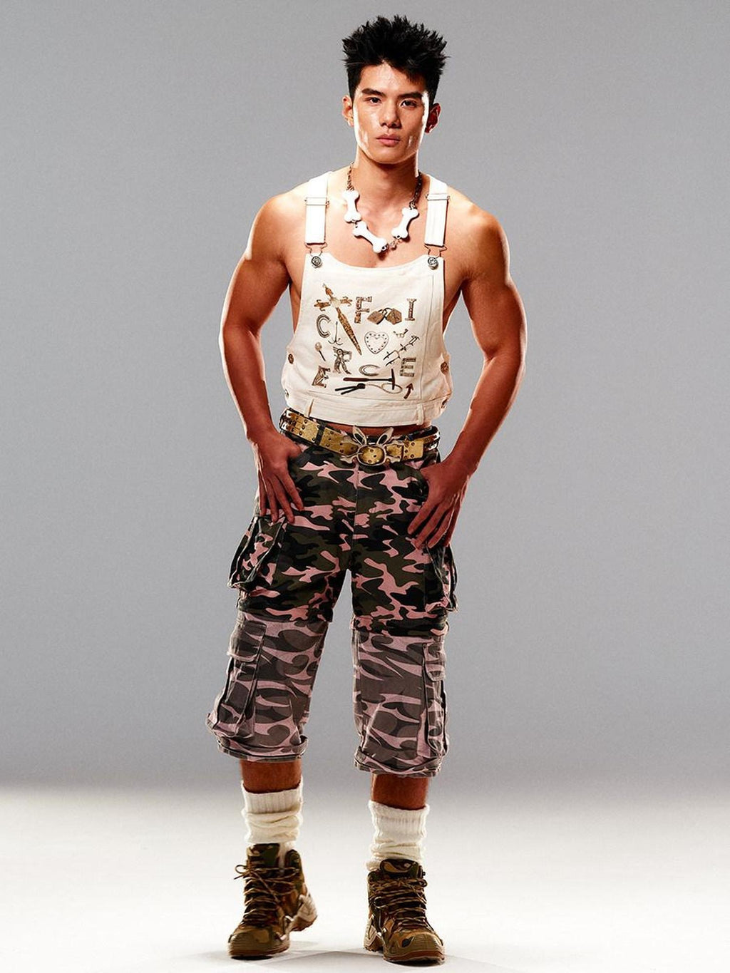 CFIERCE 100 Percent Cotton Cropped Utility H Cut Unisex Beige Layering Vest