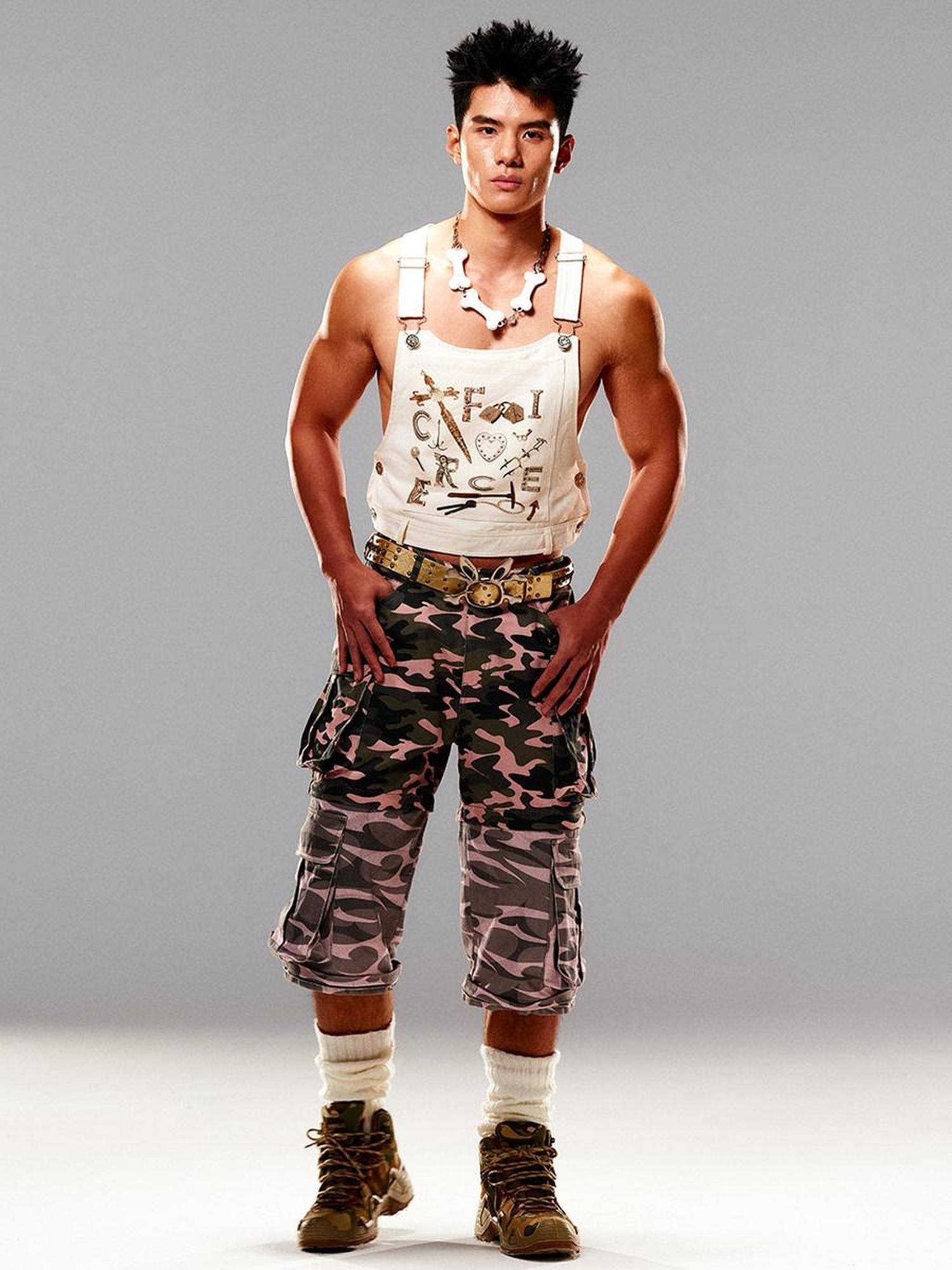 CFIERCE 100 Percent Cotton Cropped Utility H Cut Unisex Beige Layering Vest
