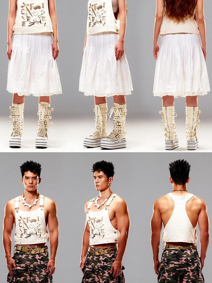 CFIERCE 100 Percent Cotton Cropped Utility H Cut Unisex Beige Layering Vest