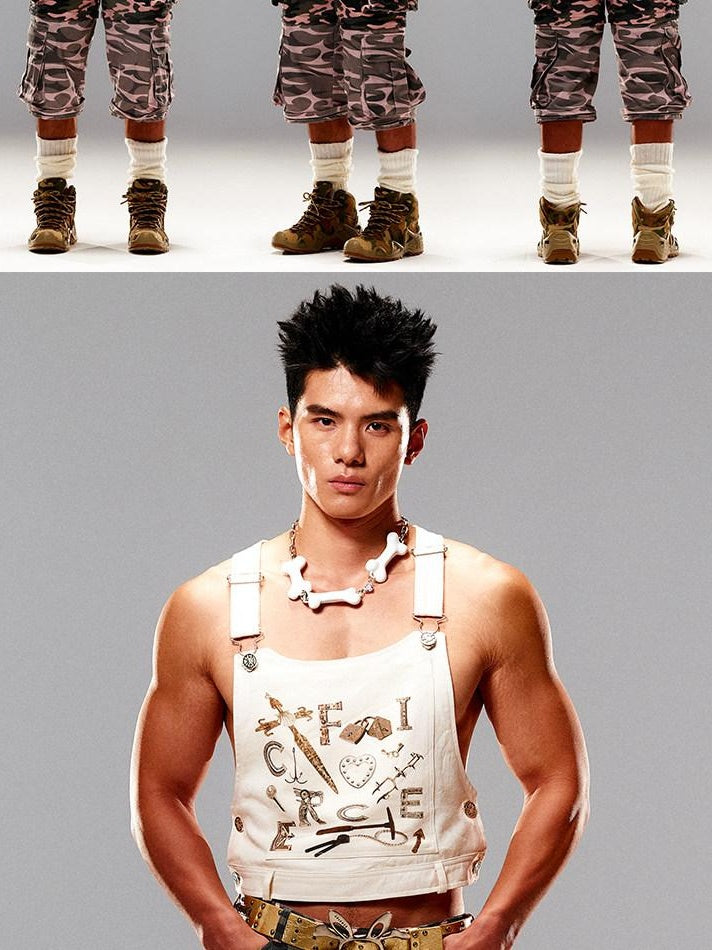 CFIERCE 100 Percent Cotton Cropped Utility H Cut Unisex Beige Layering Vest