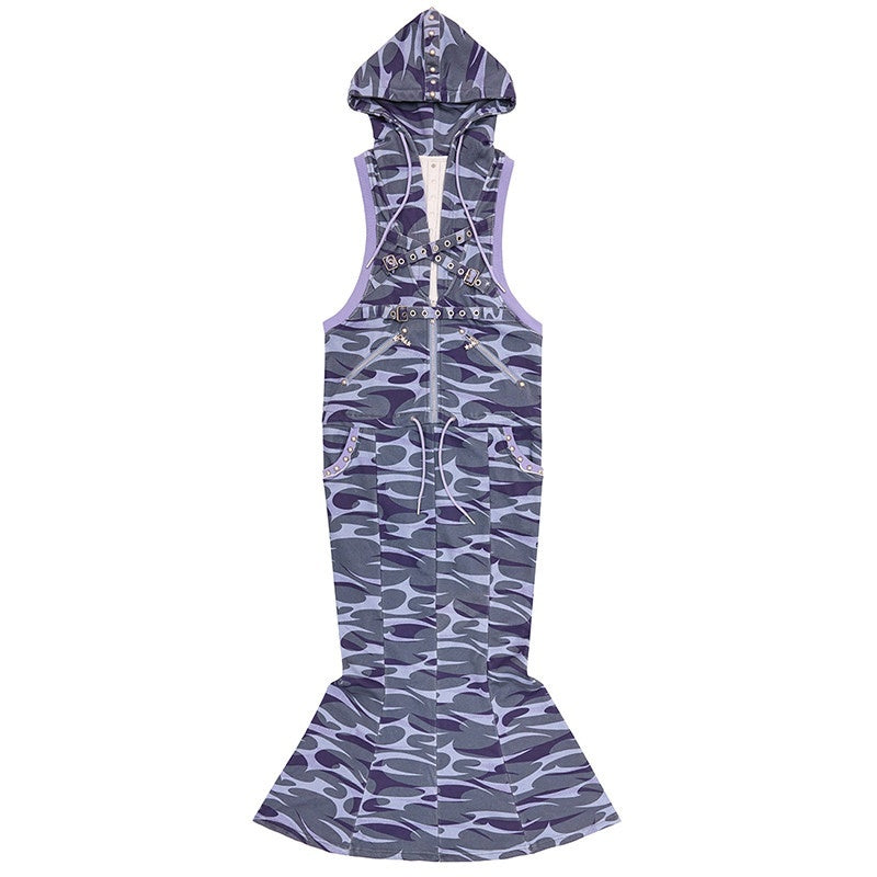 CFIERCE_100_Percent_Cotton_Hooded_Zip_Fitted_Waist_Street_Sleeveless_Blue_Women_吊带连衣裙_MISSTT