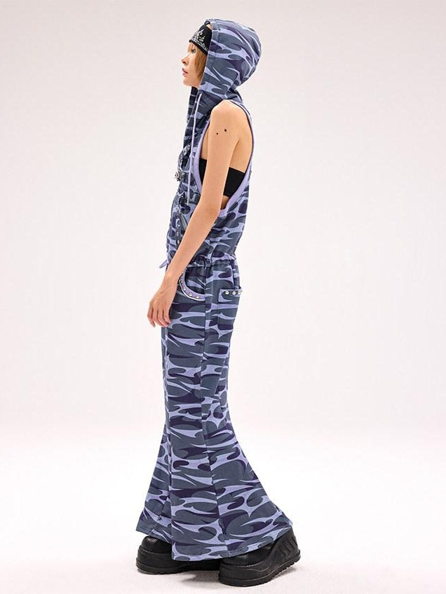 CFIERCE 100 Percent Cotton Hooded Zip Fitted Waist Street Sleeveless Blue Women 吊带连衣裙