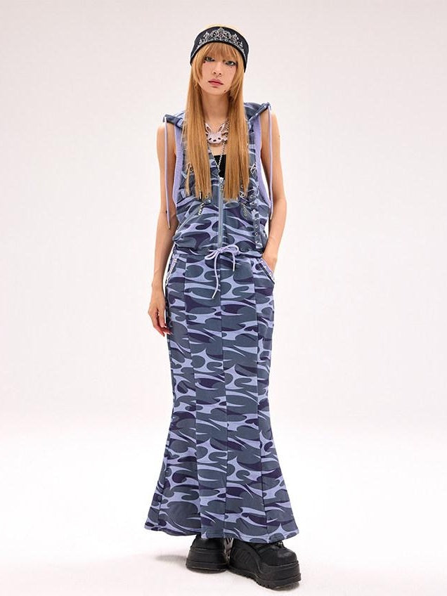 CFIERCE 100 Percent Cotton Hooded Zip Fitted Waist Street Sleeveless Blue Women 吊带连衣裙