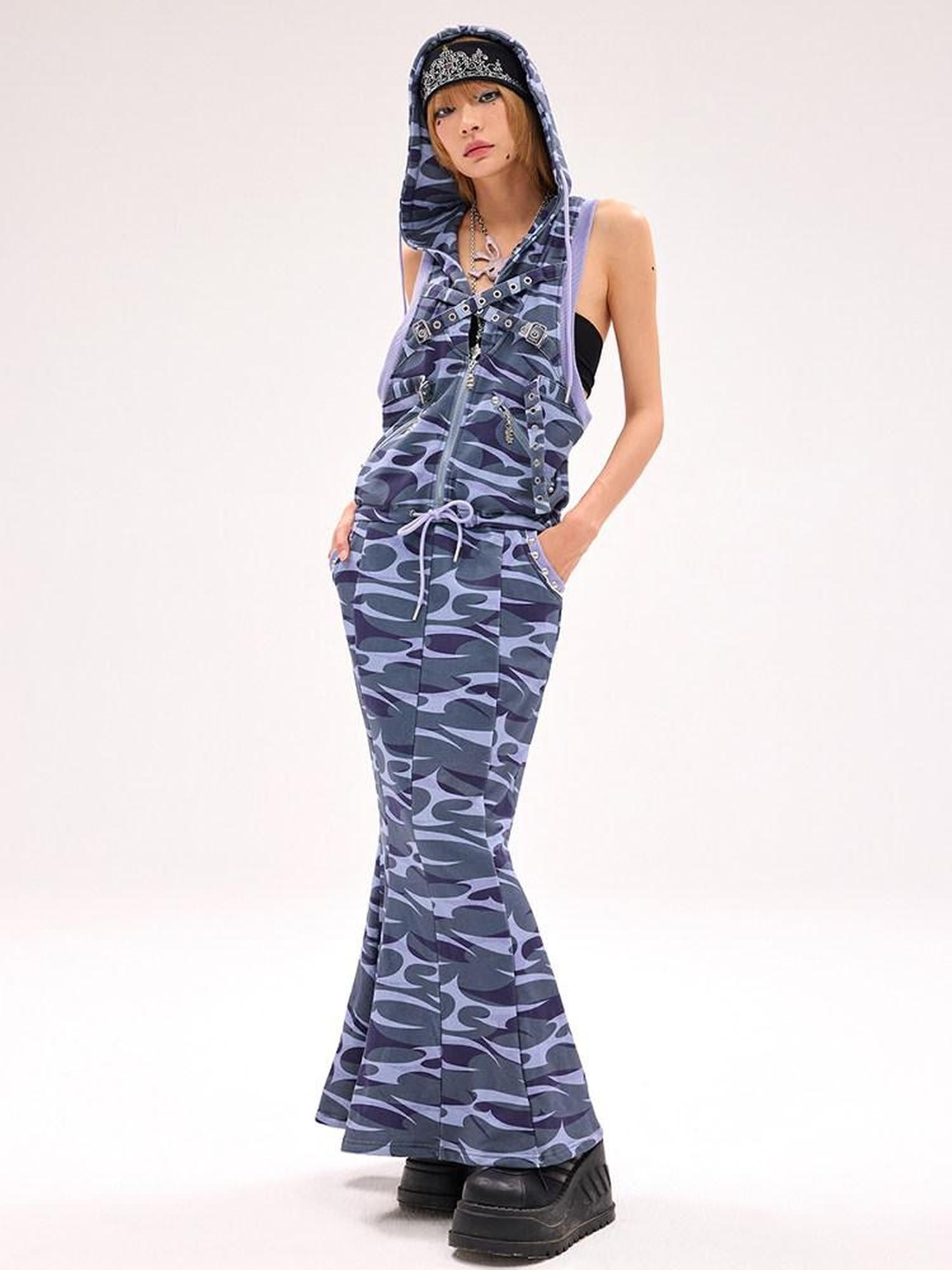 CFIERCE 100 Percent Cotton Hooded Zip Fitted Waist Street Sleeveless Blue Women 吊带连衣裙