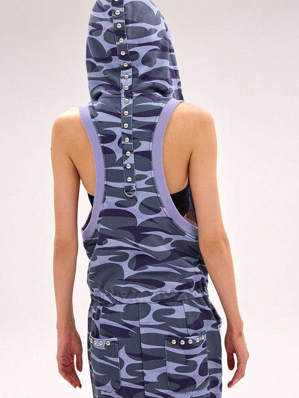 CFIERCE 100 Percent Cotton Hooded Zip Fitted Waist Street Sleeveless Blue Women 吊带连衣裙