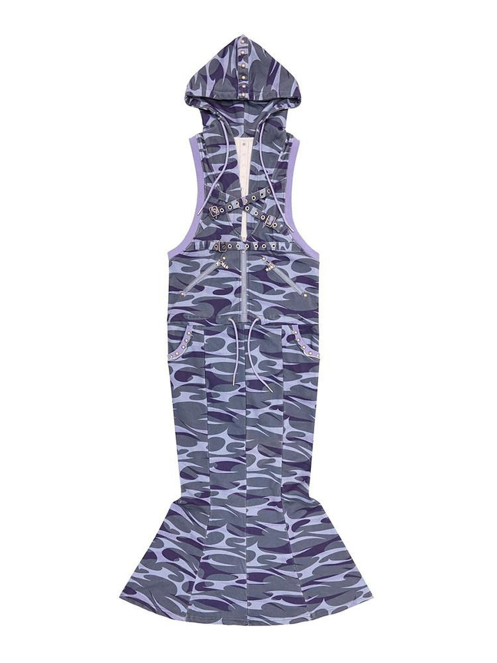 CFIERCE 100 Percent Cotton Hooded Zip Fitted Waist Street Sleeveless Blue Women 吊带连衣裙