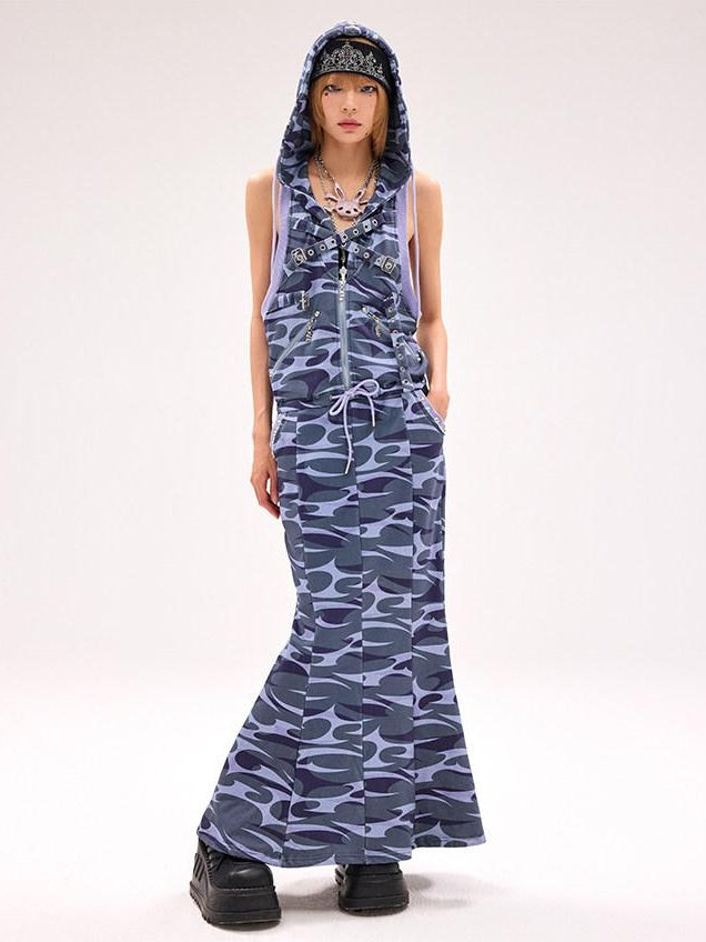 CFIERCE 100 Percent Cotton Hooded Zip Fitted Waist Street Sleeveless Blue Women 吊带连衣裙