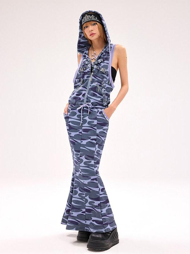 CFIERCE 100 Percent Cotton Hooded Zip Fitted Waist Street Sleeveless Blue Women 吊带连衣裙