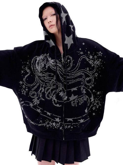 CFIERCE 100 Percent Cotton Loose Fit Cartoon Anime Zip Up Long Sleeve Casual Jacket