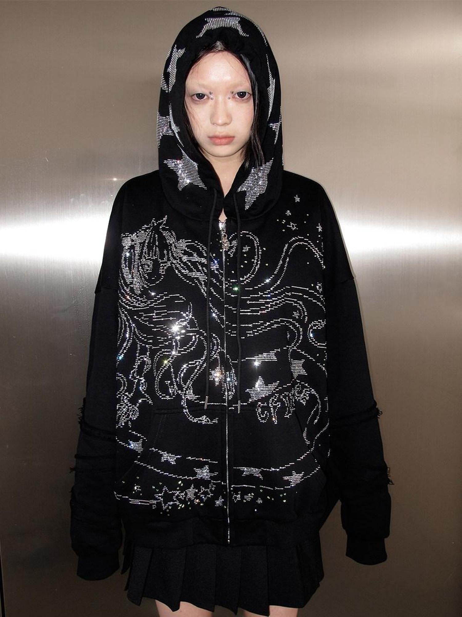 CFIERCE 100 Percent Cotton Loose Fit Cartoon Anime Zip Up Long Sleeve Casual Jacket