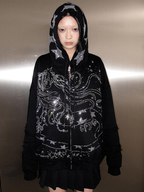 CFIERCE 100 Percent Cotton Loose Fit Cartoon Anime Zip Up Long Sleeve Casual Jacket