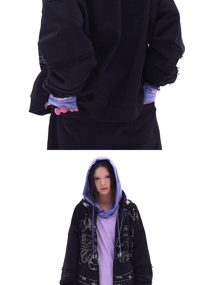 CFIERCE 100 Percent Cotton Loose Fit Cartoon Anime Zip Up Long Sleeve Casual Jacket
