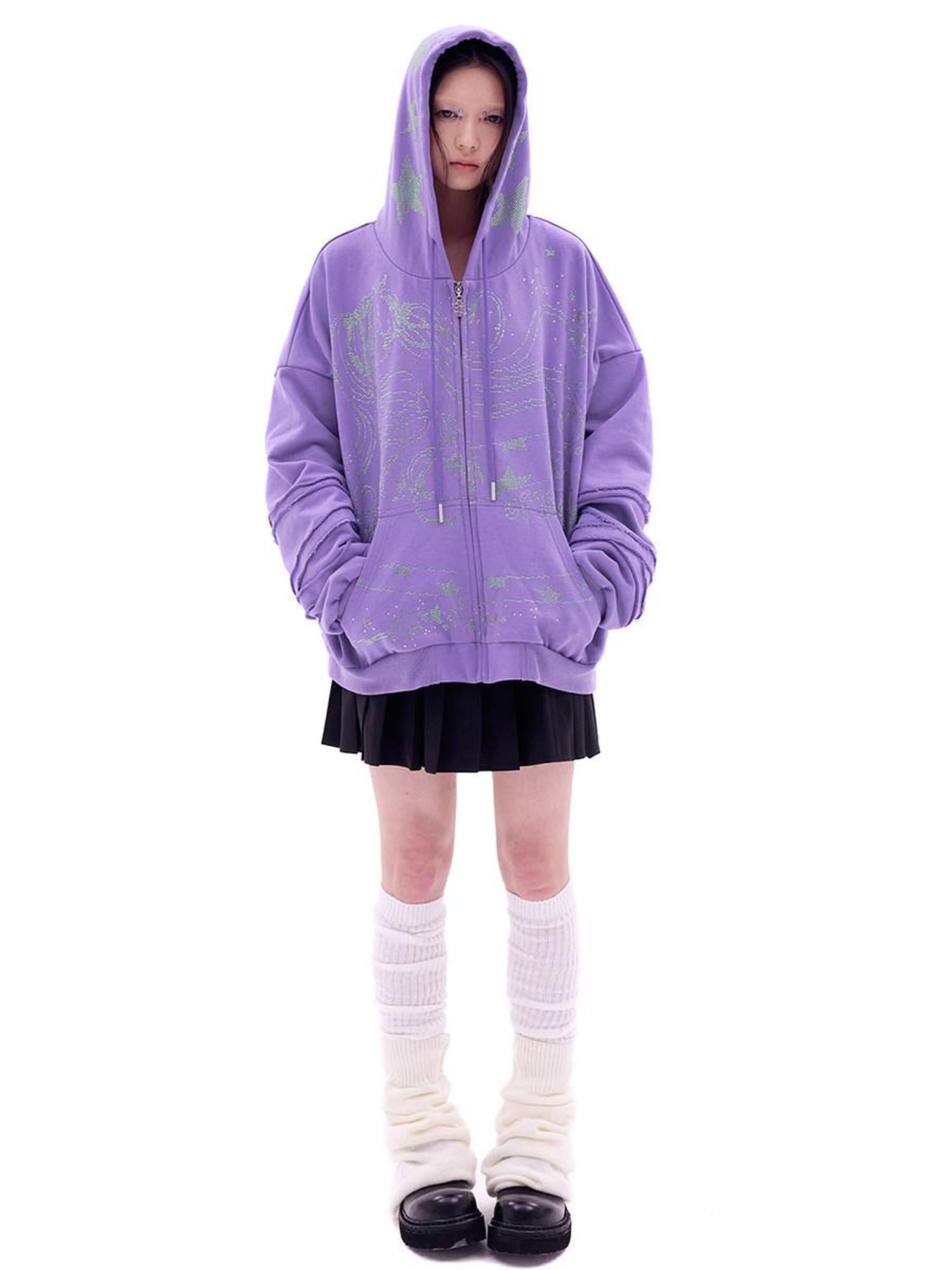 CFIERCE 100 Percent Cotton Loose Fit Cartoon Anime Zip Up Long Sleeve Casual Jacket