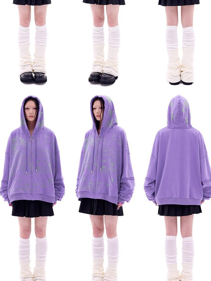 CFIERCE 100 Percent Cotton Loose Fit Cartoon Anime Zip Up Long Sleeve Casual Jacket