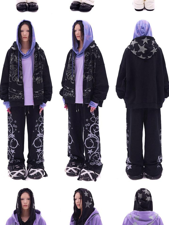 CFIERCE 100 Percent Cotton Loose Fit Cartoon Anime Zip Up Long Sleeve Casual Jacket