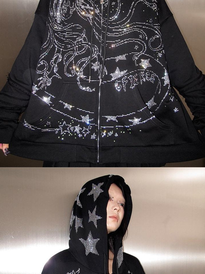 CFIERCE 100 Percent Cotton Loose Fit Cartoon Anime Zip Up Long Sleeve Casual Jacket