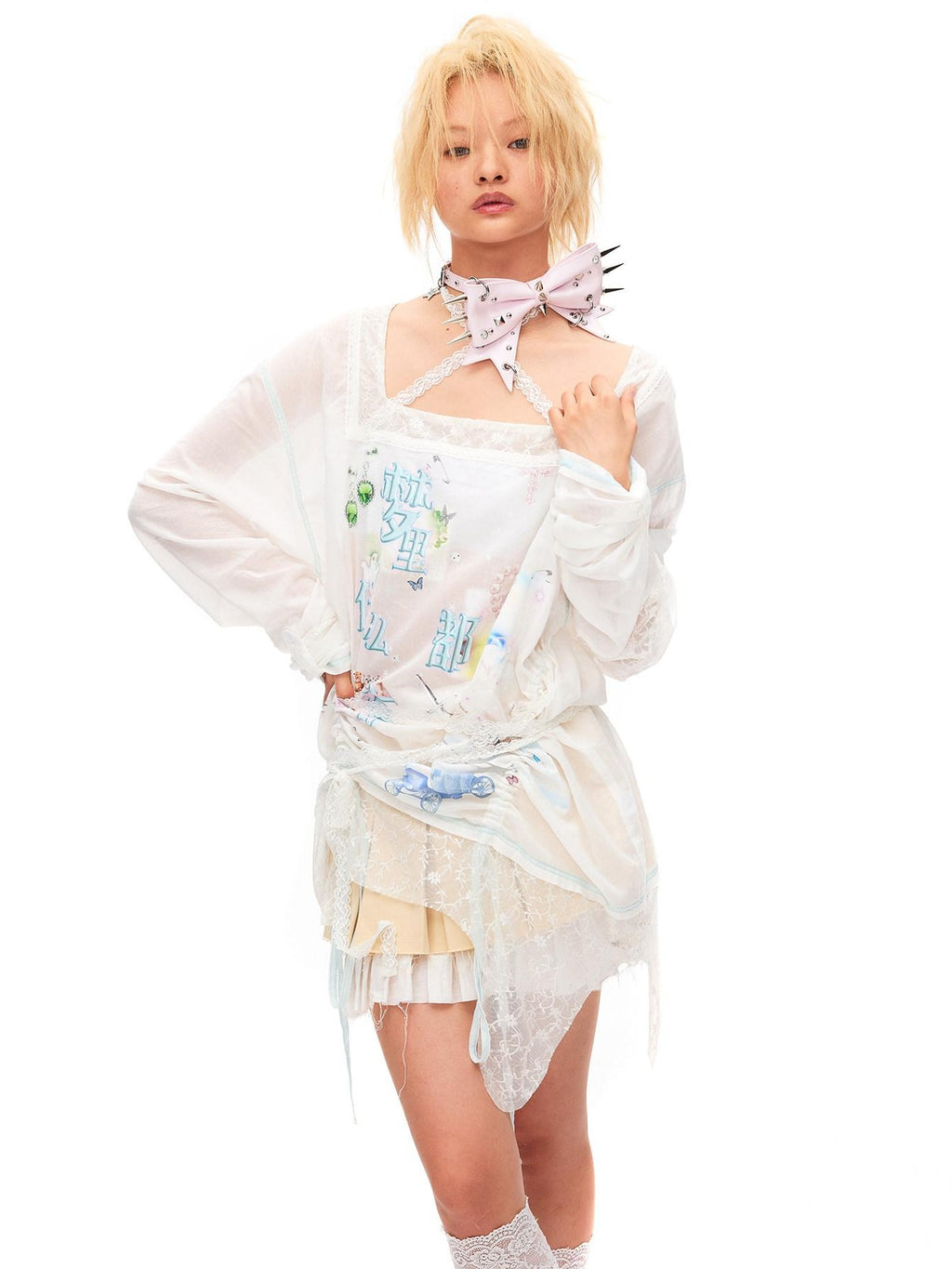 CFIERCE 100 Percent Cotton Princess Loose Fit Long Sleeve Printed White Women Tshirt