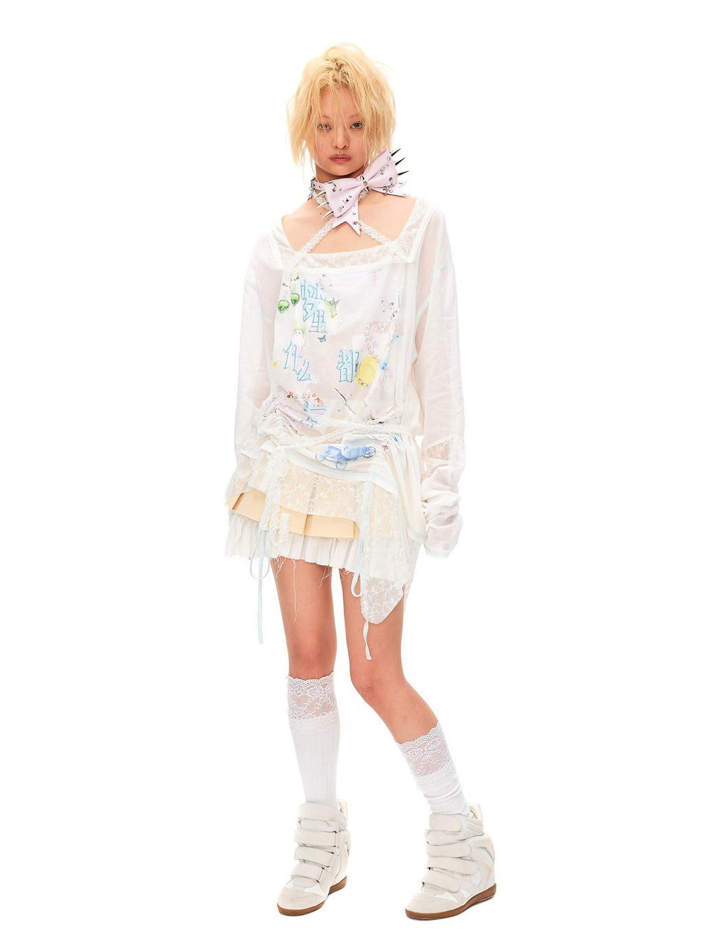 CFIERCE 100 Percent Cotton Princess Loose Fit Long Sleeve Printed White Women Tshirt