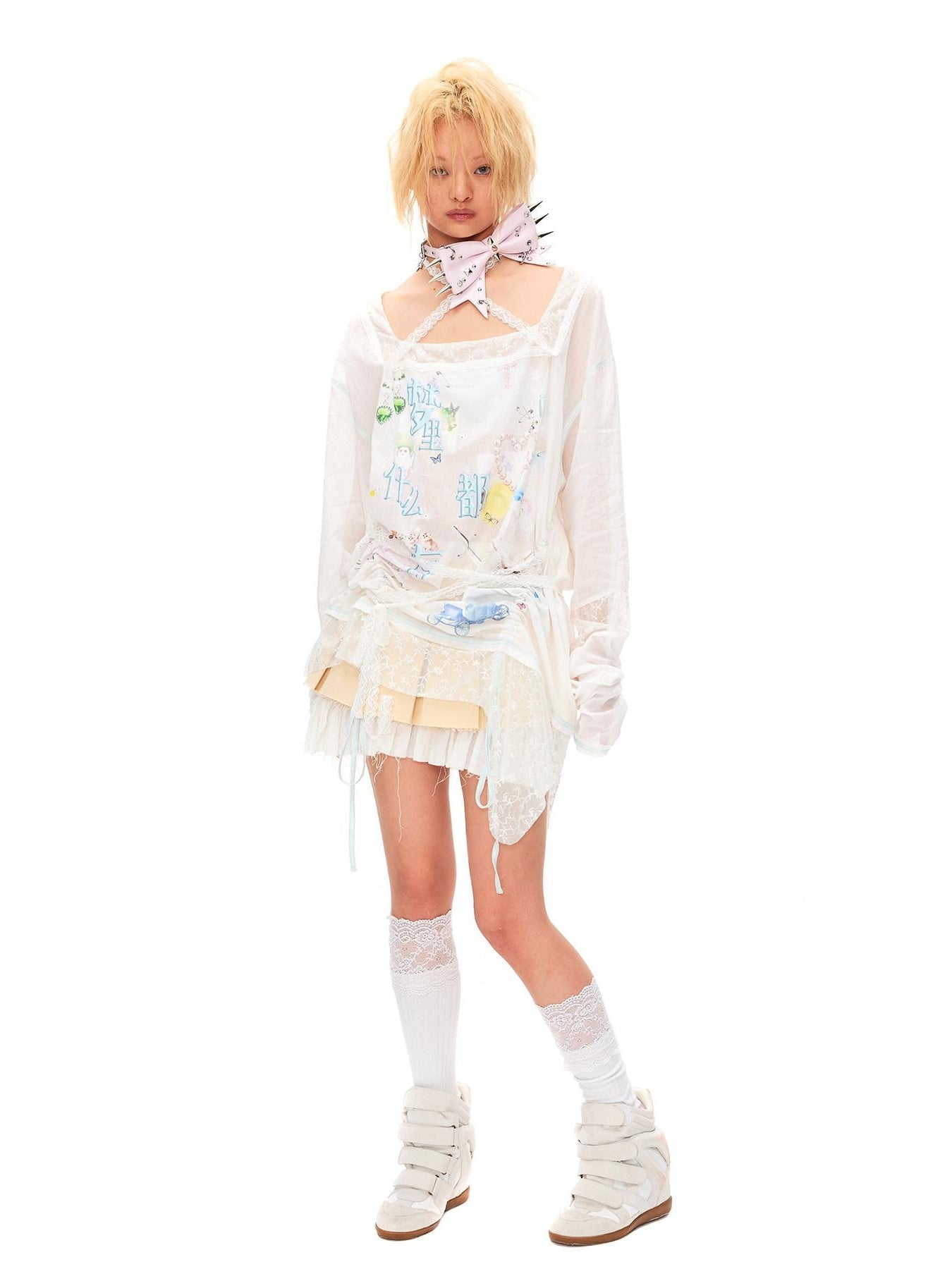 CFIERCE 100 Percent Cotton Princess Loose Fit Long Sleeve Printed White Women Tshirt