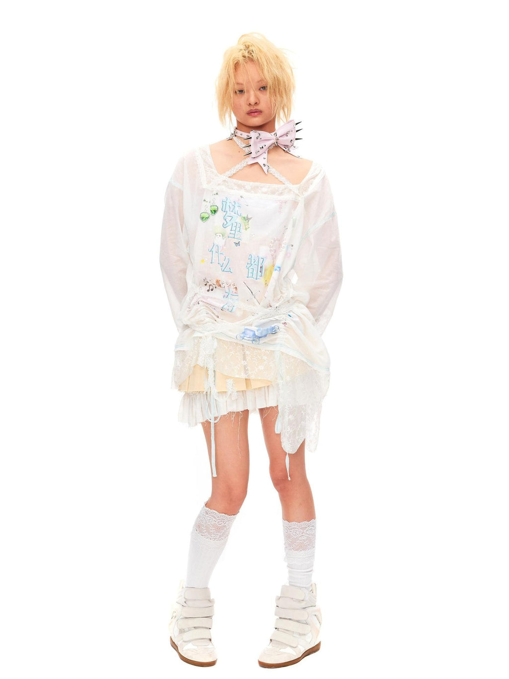 CFIERCE 100 Percent Cotton Princess Loose Fit Long Sleeve Printed White Women Tshirt