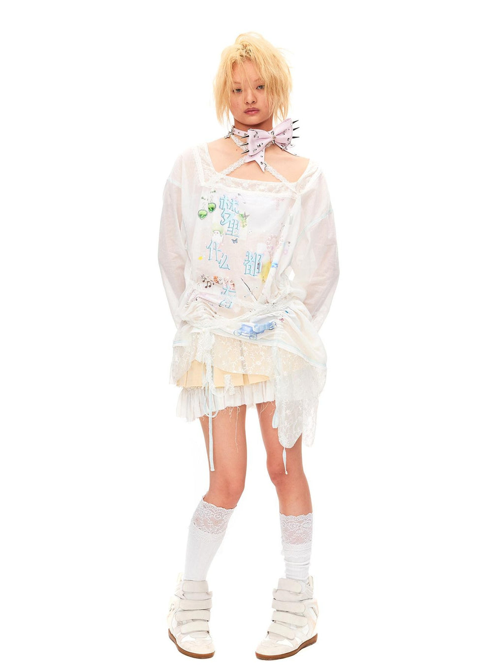 CFIERCE 100 Percent Cotton Princess Loose Fit Long Sleeve Printed White Women Tshirt