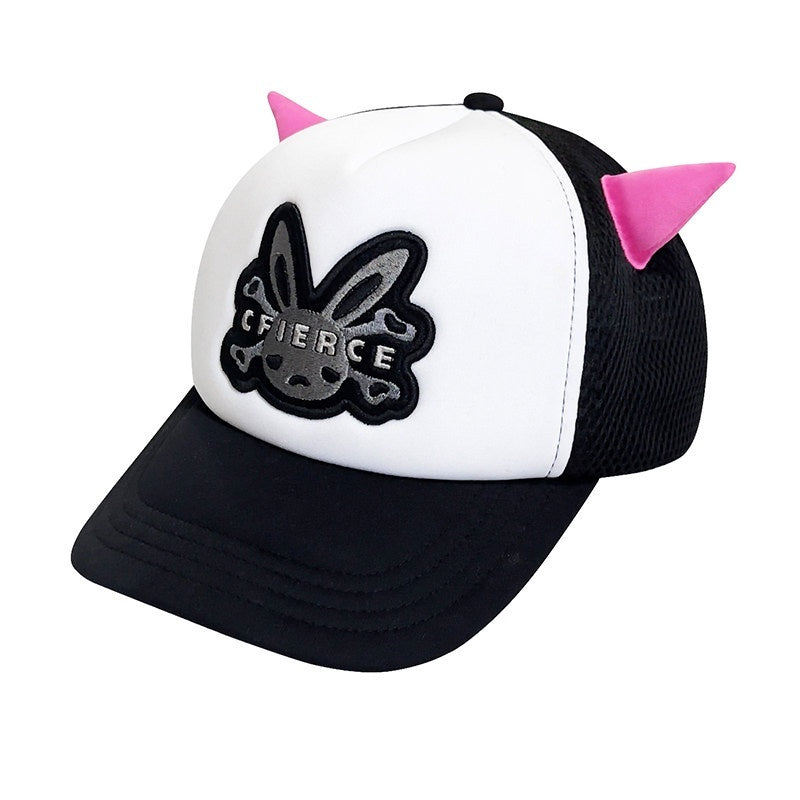 CFIERCE_Adjustable_Breathable_Polyester_Street_Trucker_Unisex_Black_Pink_Trucker_Hat_MISSTT