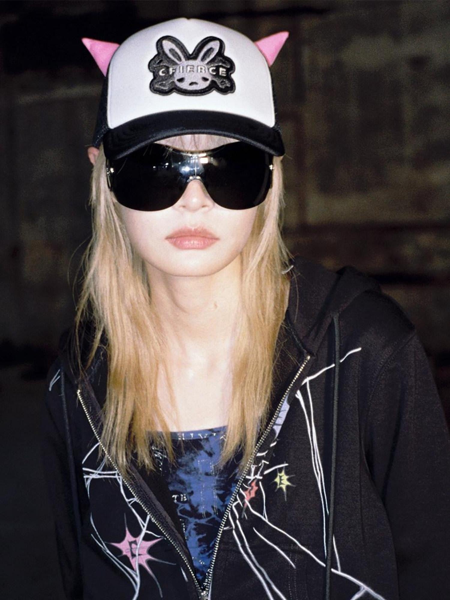 CFIERCE Adjustable Breathable Polyester Street Trucker Unisex Black Pink Trucker Hat