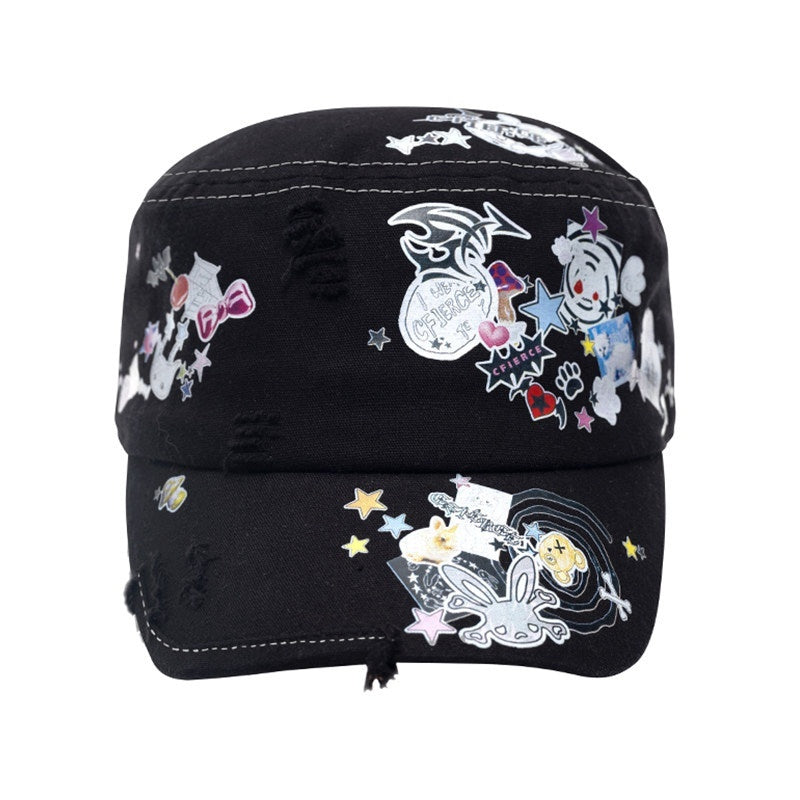 CFIERCE_Adjustable_Cotton_Cartoon_Hip_Hop_Casual_Unisex_Youth_Black_White_Pink_Hat_MISSTT
