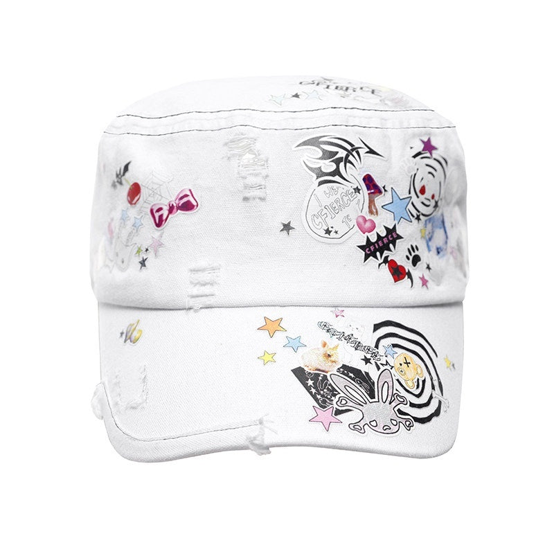 CFIERCE_Adjustable_Cotton_Cartoon_Hip_Hop_Casual_Unisex_Youth_Black_White_Pink_Hat_MISSTT