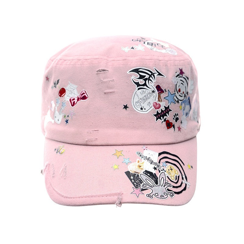CFIERCE_Adjustable_Cotton_Cartoon_Hip_Hop_Casual_Unisex_Youth_Black_White_Pink_Hat_MISSTT