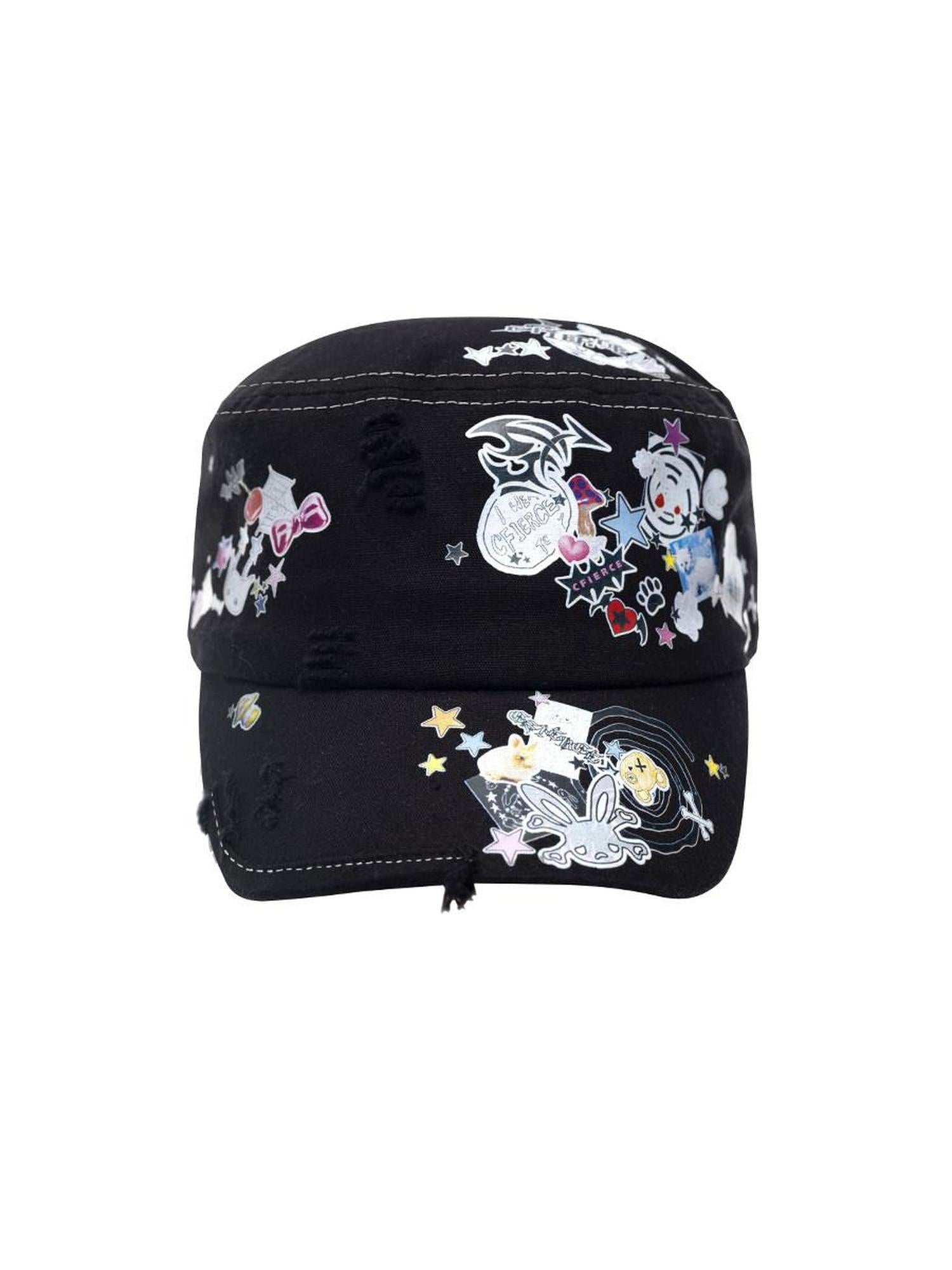 CFIERCE Adjustable Cotton Cartoon Hip Hop Casual Unisex Youth Black White Pink Hat