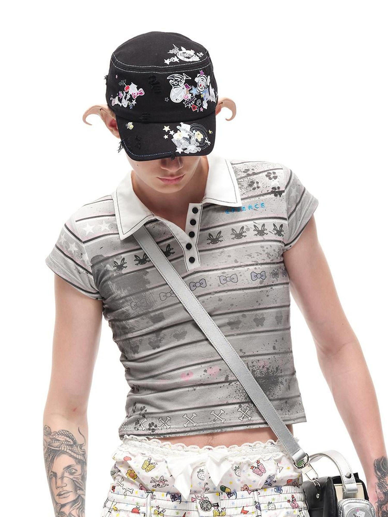 CFIERCE Adjustable Cotton Cartoon Hip Hop Casual Unisex Youth Black White Pink Hat