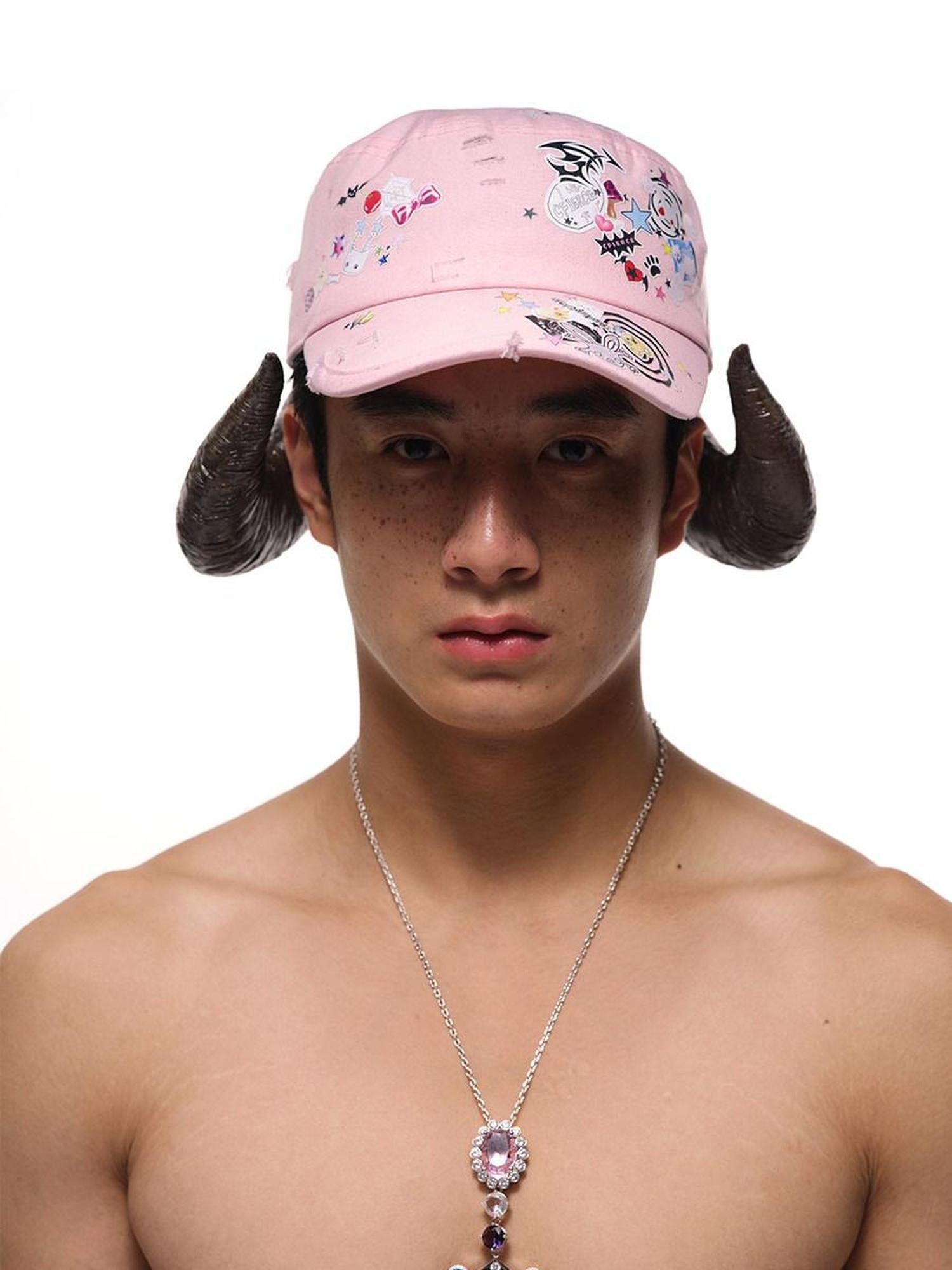 CFIERCE Adjustable Cotton Cartoon Hip Hop Casual Unisex Youth Black White Pink Hat