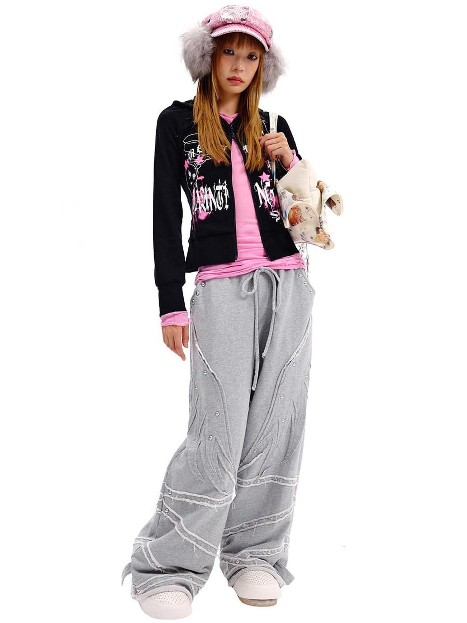 CFIERCE Angel Print 100 Percent Cotton Casual Wide Leg Natural Waist Youth Unisex Pants