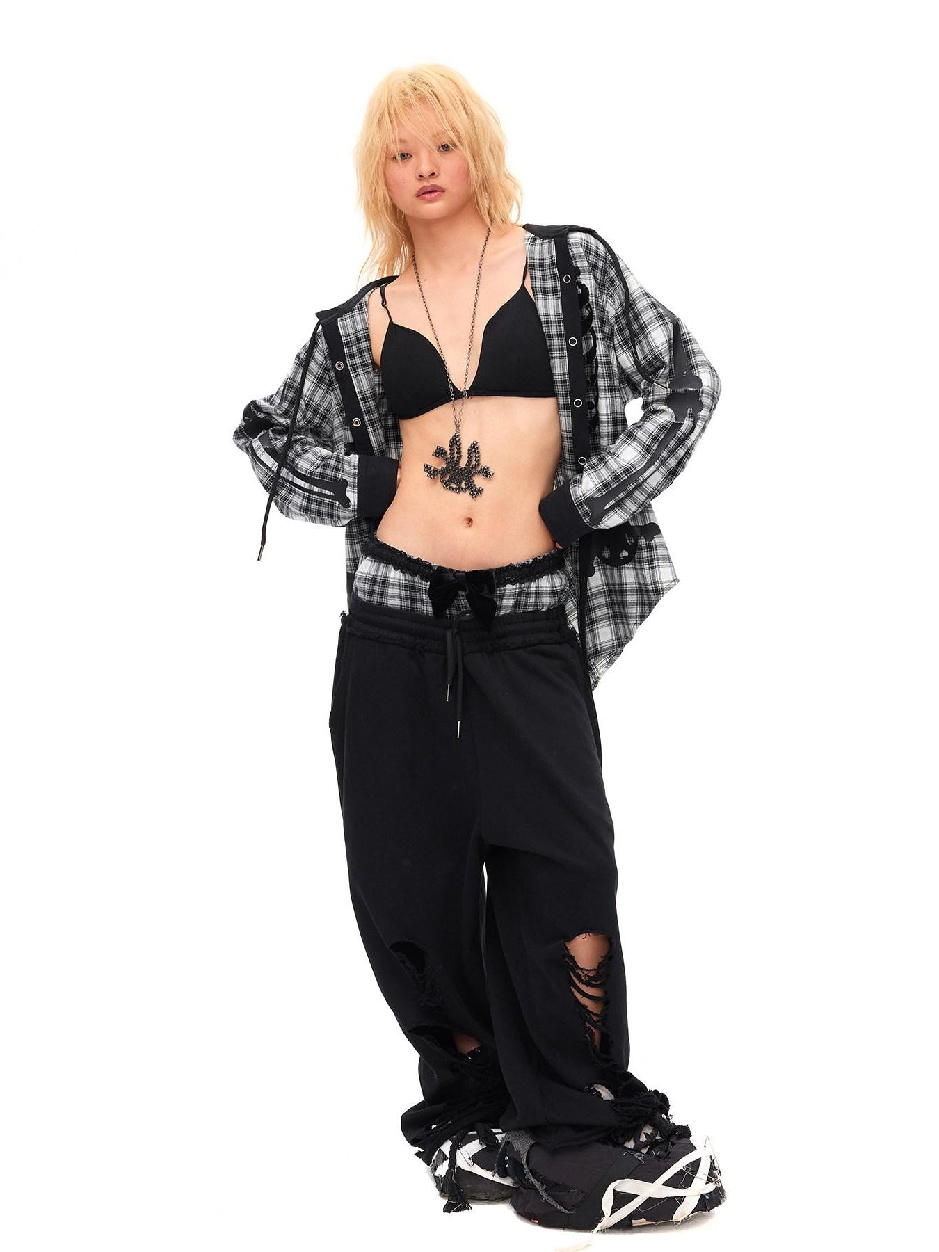 CFIERCE Asymmetric Street Loose Fit Straight Leg High Waist Quick Dry Cotton Black Pants