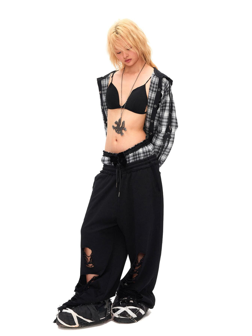 CFIERCE Asymmetric Street Loose Fit Straight Leg High Waist Quick Dry Cotton Black Pants